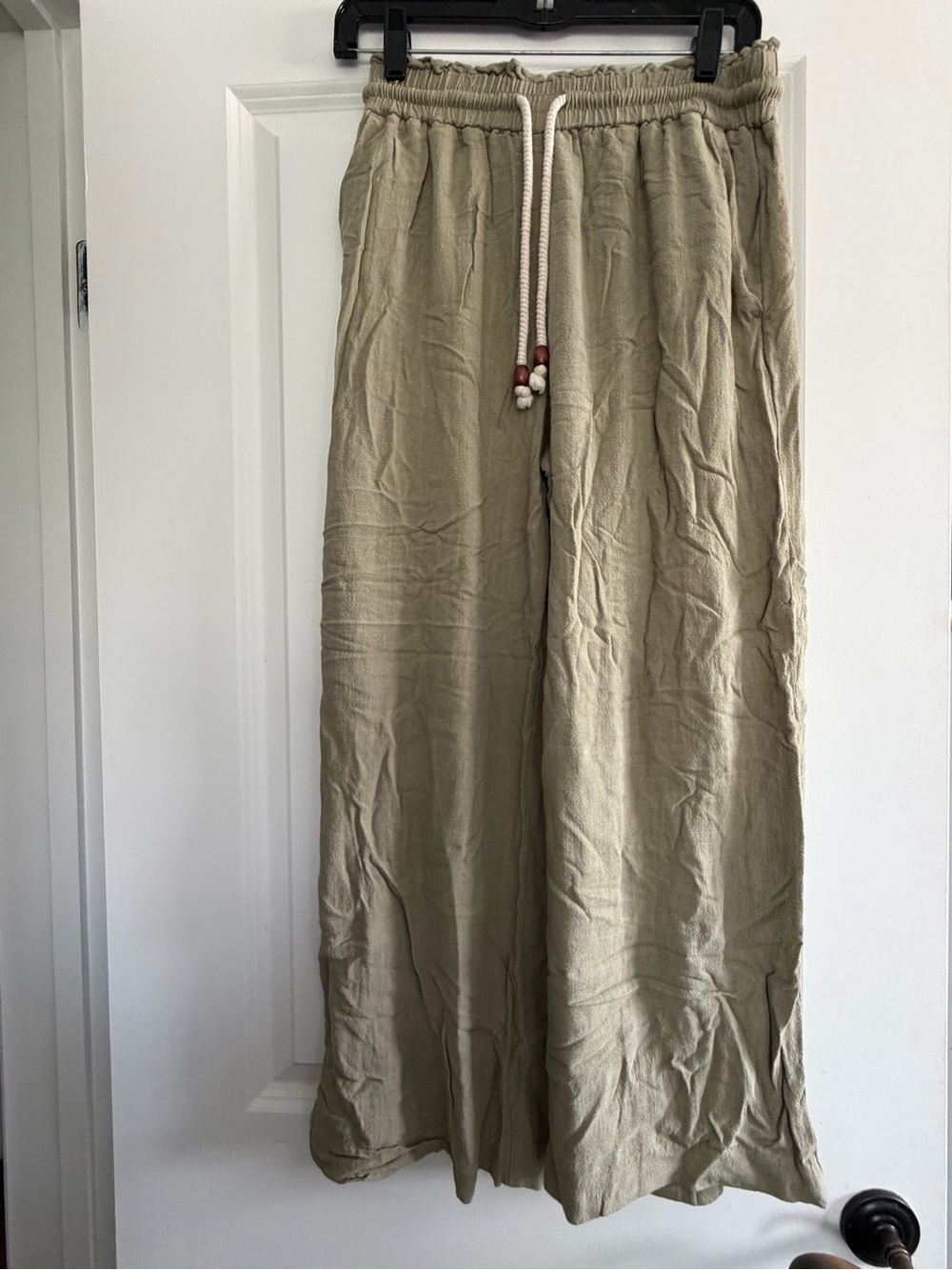 Zara Olive Drawstring Wide-Leg Linen Joggers